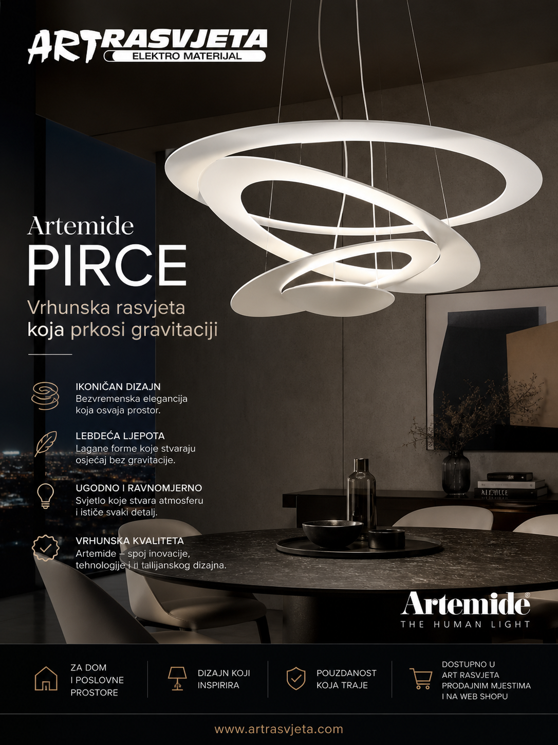 Artemide Pirce: Vrhunska rasvjeta koja prkosi gravitaciji