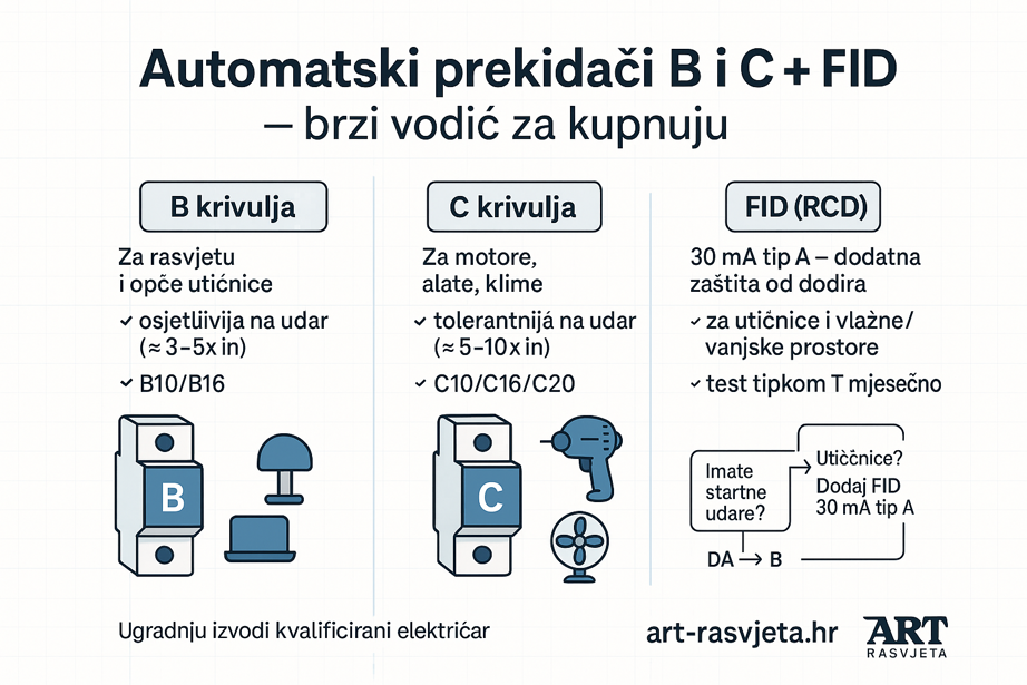 Automatski prekidači B i C + FID sklopke (RCD/RCBO): konačni vodič za kupnju
