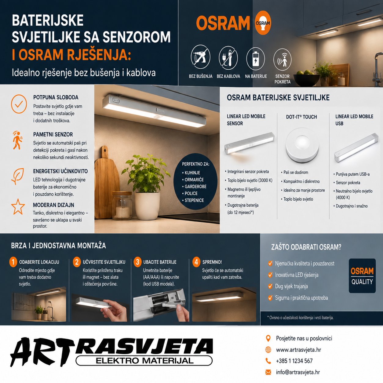 Baterijske svjetiljke sa senzorom i OSRAM rješenja: Idealno rješenje bez bušenja i kablova