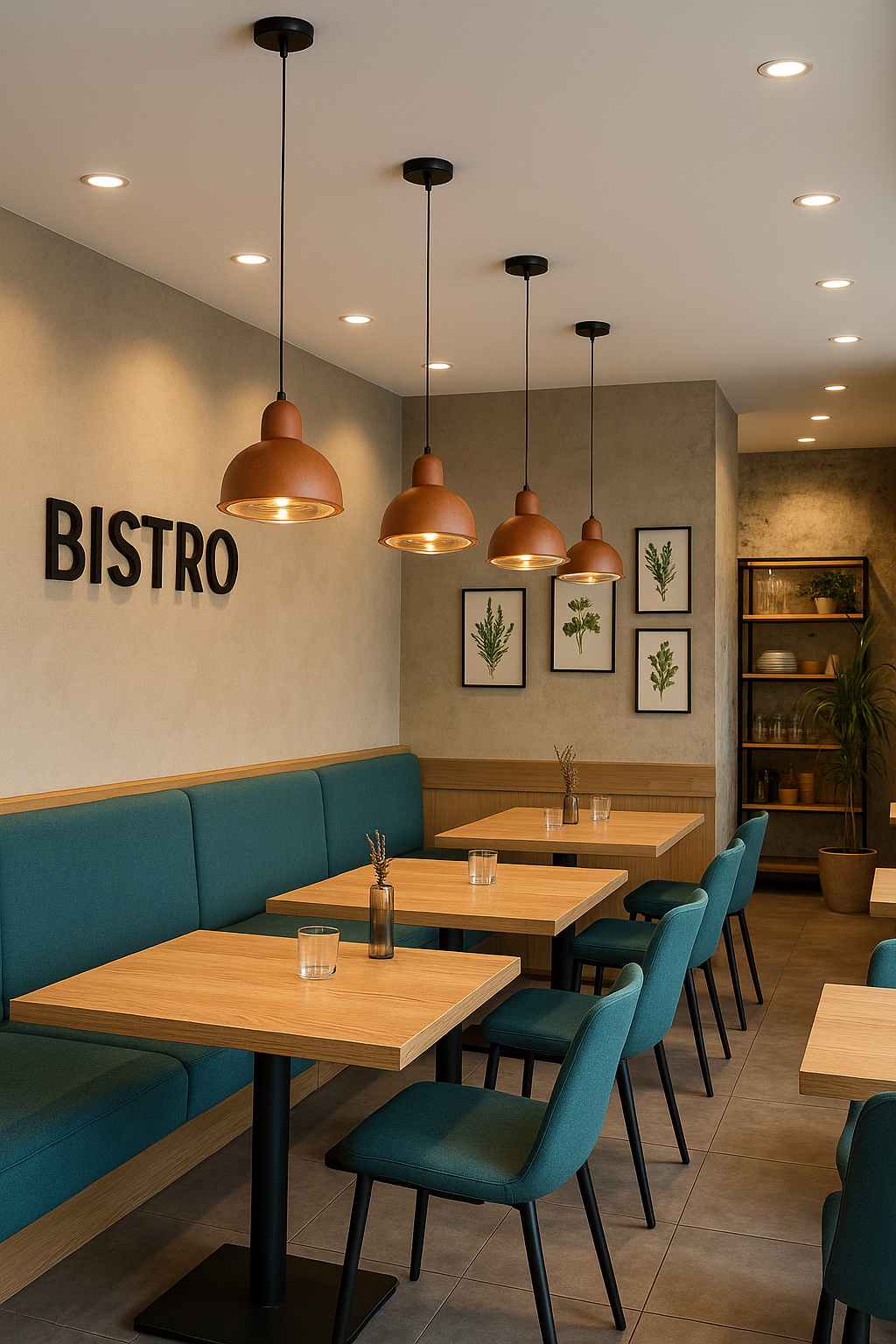 Bistro s Nova Luce visilicama + One Light downlightima