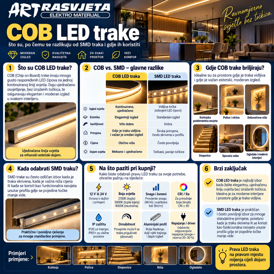 COB LED trake: što su, po čemu se razlikuju od SMD traka i gdje ih koristiti