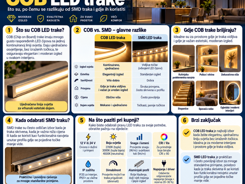 COB LED trake: što su, po čemu se razlikuju od SMD traka i gdje ih koristiti