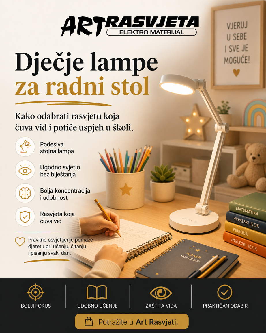 Dječje lampe za radni stol – Kako odabrati rasvjetu koja čuva vid i potiče uspjeh u školi