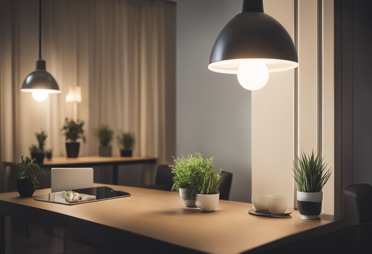 Dobro osvijetljena soba s LED žaruljama koje sjaje svijetlo i usporedba slabo osvijetljene sobe s halogenim žaruljama