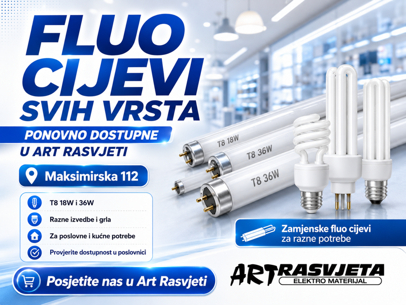 Fluo cijevi svih vrsta ponovno dostupne u Art Rasvjeti – Maksimirska 112