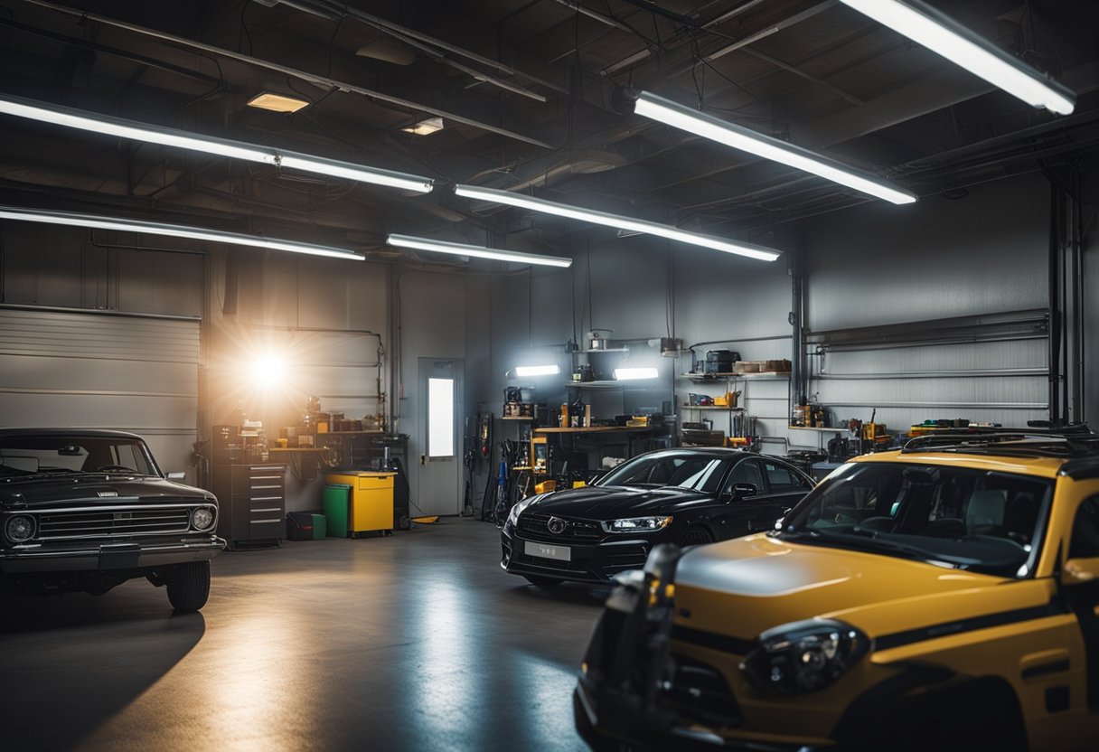Garaža s automobilima osvijetljena linearnim stropnim svjetiljkama koje ravnomjerno raspršuju svjetlo
