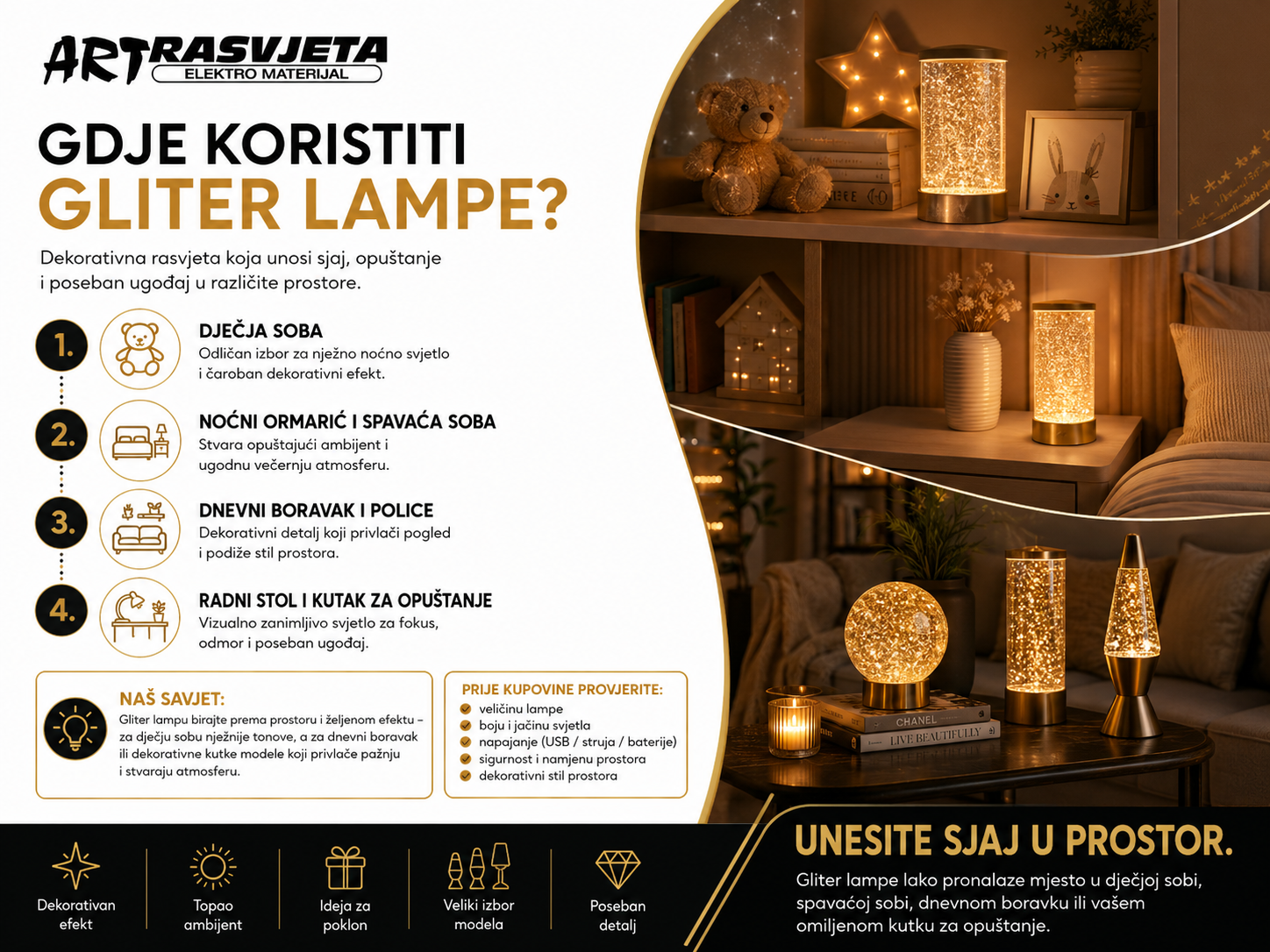 Gdje koristiti gliter lampe?