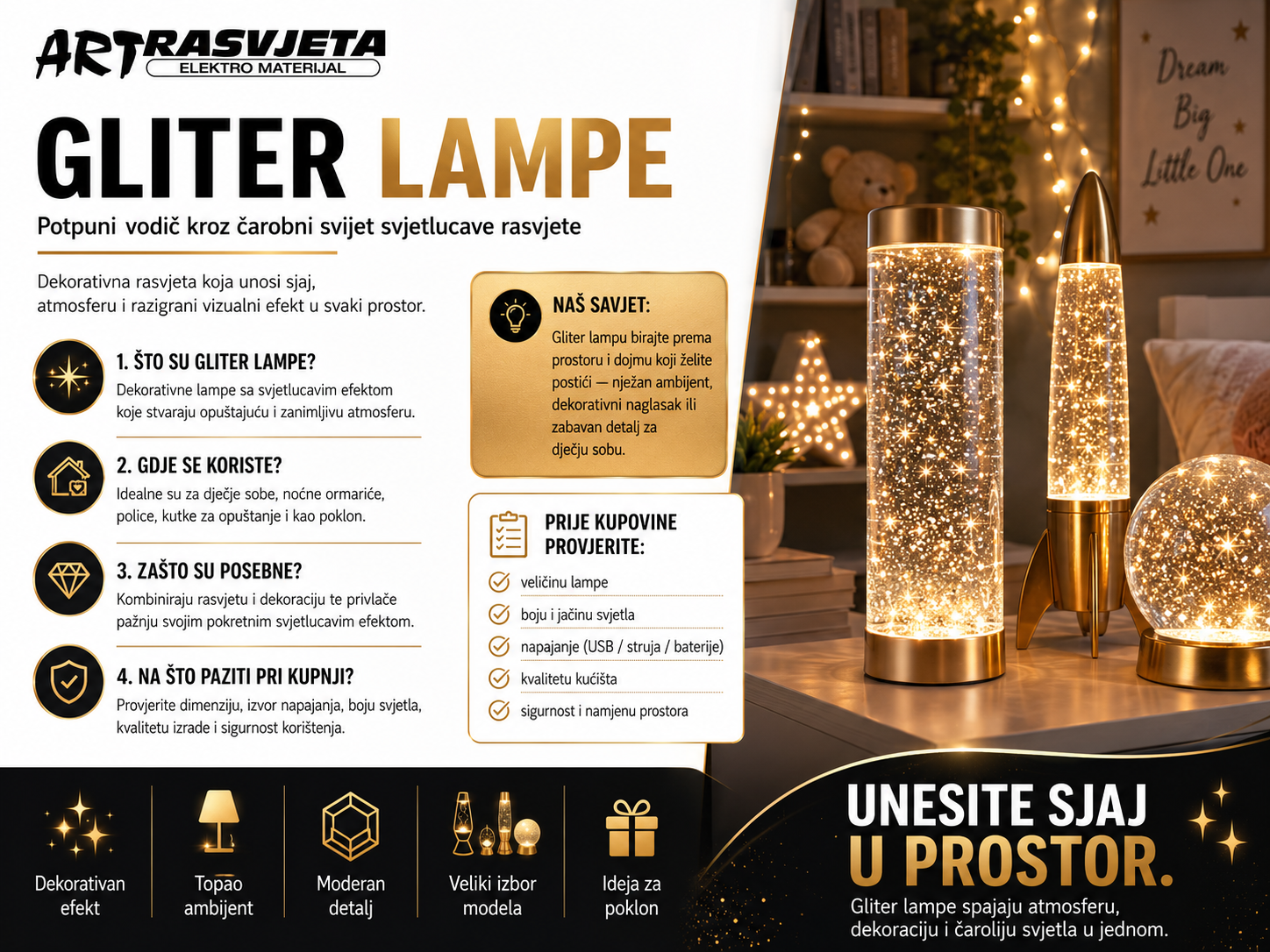 Glitter stolna lampa
