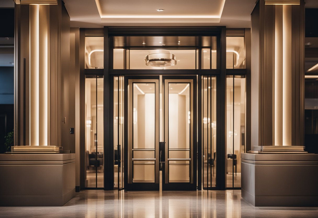 Impozantan ulaz s toplim, privlačnim osvjetljenjem i modernim, elegantnim elementima. Impozantan ulaz s toplim, privlačnim osvjetljenjem i modernim, elegantnim elementima.