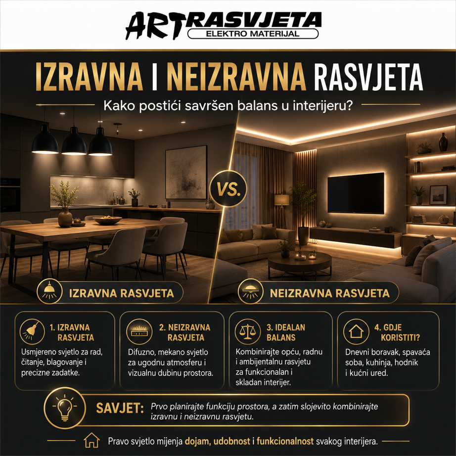Izravna i neizravna rasvjeta: Kako postići savršen balans u interijeru?