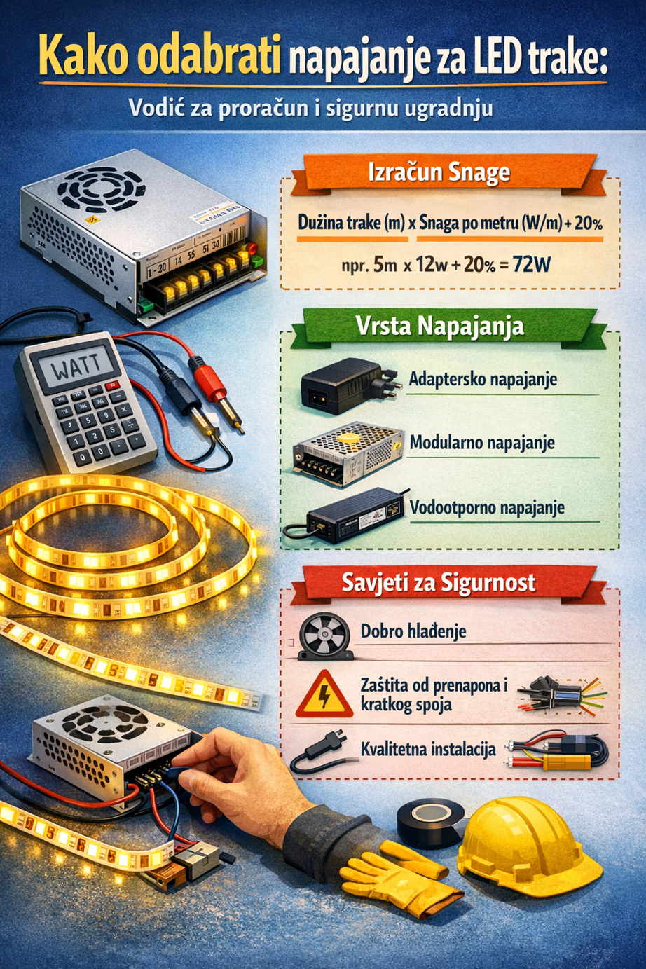 Kako odabrati napajanje za LED trake: Vodič za proračun i sigurnu ugradnju