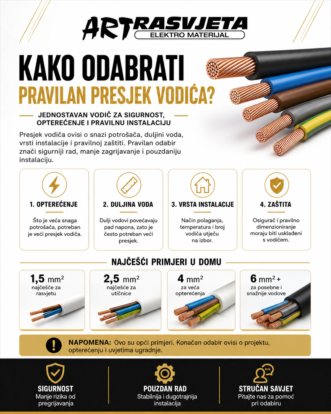 Kako odabrati pravilan presjek vodiča?