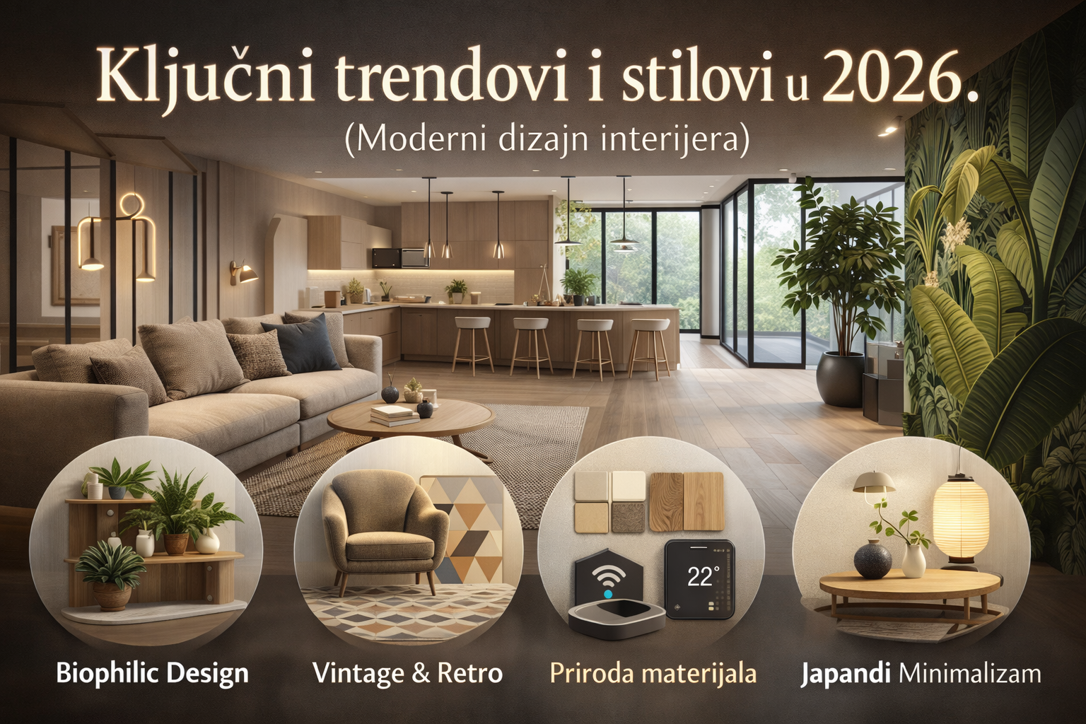 Ključni trendovi i stilovi u 2026. (Moderni dizajn interijera)