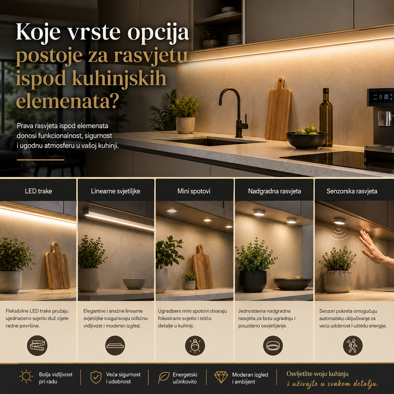 Koje vrste opcija postoje za rasvjetu ispod kuhinjskih elemenata?