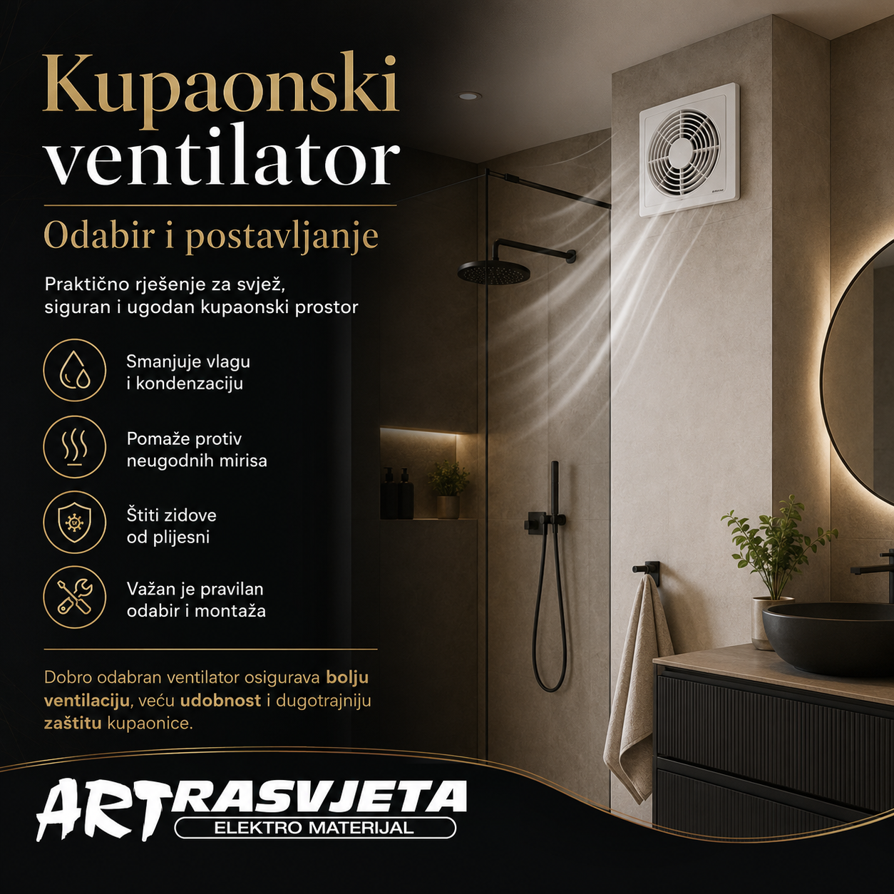 Kupaonski ventilator odabir i postavljanje