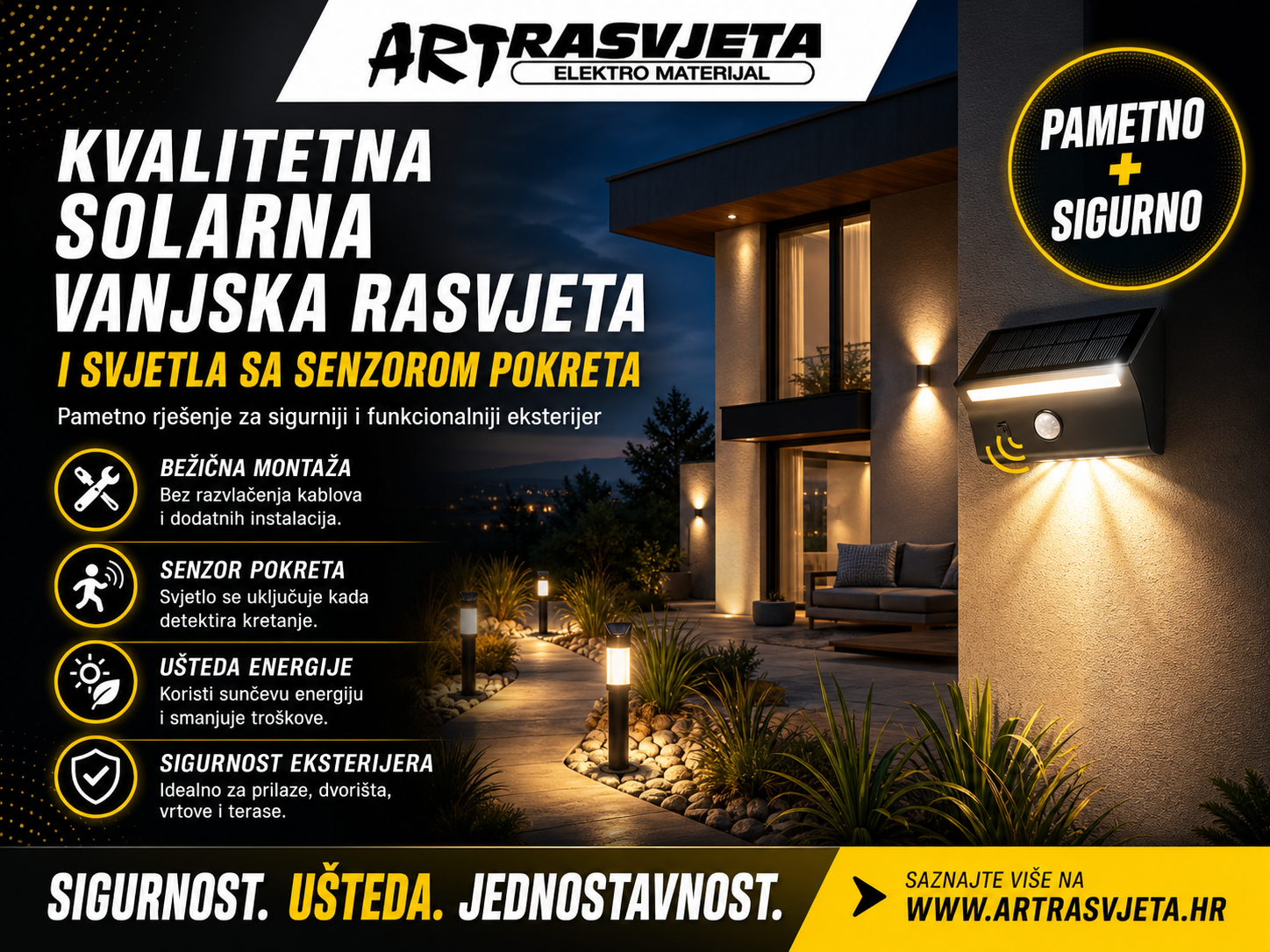 Kvalitetna solarna vanjska rasvjeta i svjetla sa senzorom pokreta