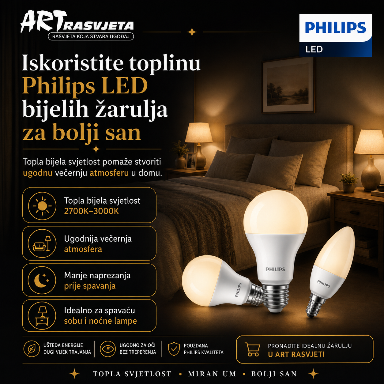 Možete iskoristiti toplinu Philips LED bijelih žarulja za bolji san