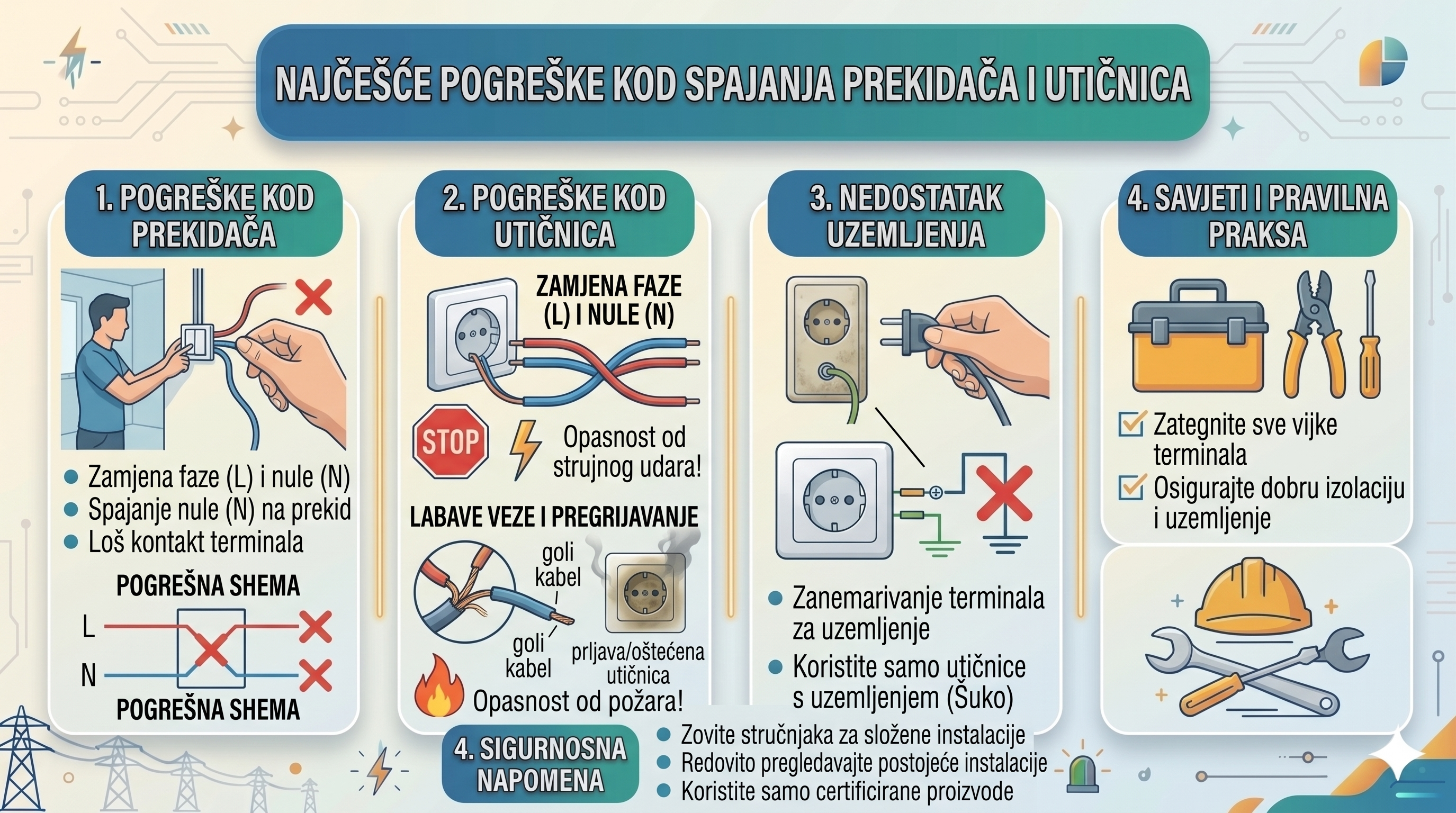 najčešće pogreške kod spajanja prekidača i utičnica