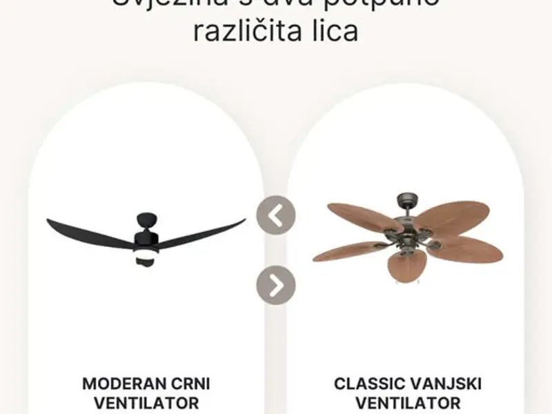 Odaberite svoj stil hlađenja: moderni crni ventilator s LED CCT funkcijom ili klasični vanjski venti