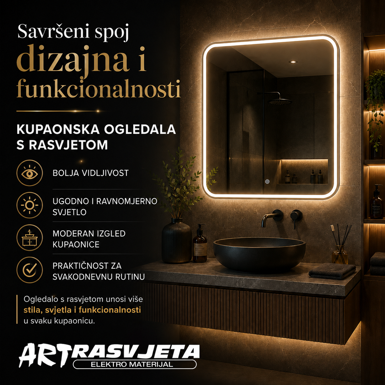 Ogledalo s LED rasvjetom štedi električnu energiju i snižava troškove