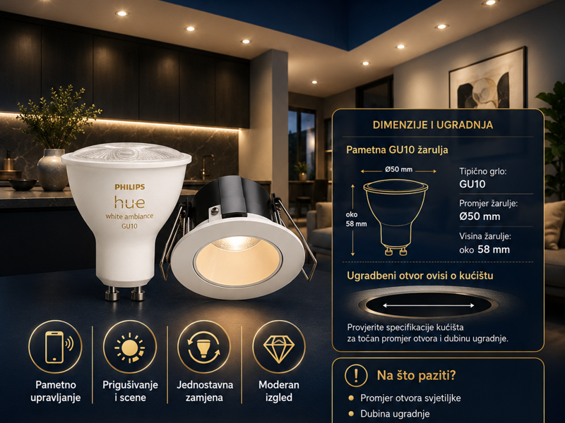 Philips HUE GU10 ugradbena rasvjeta (VODIČ I DIMENZIJE)