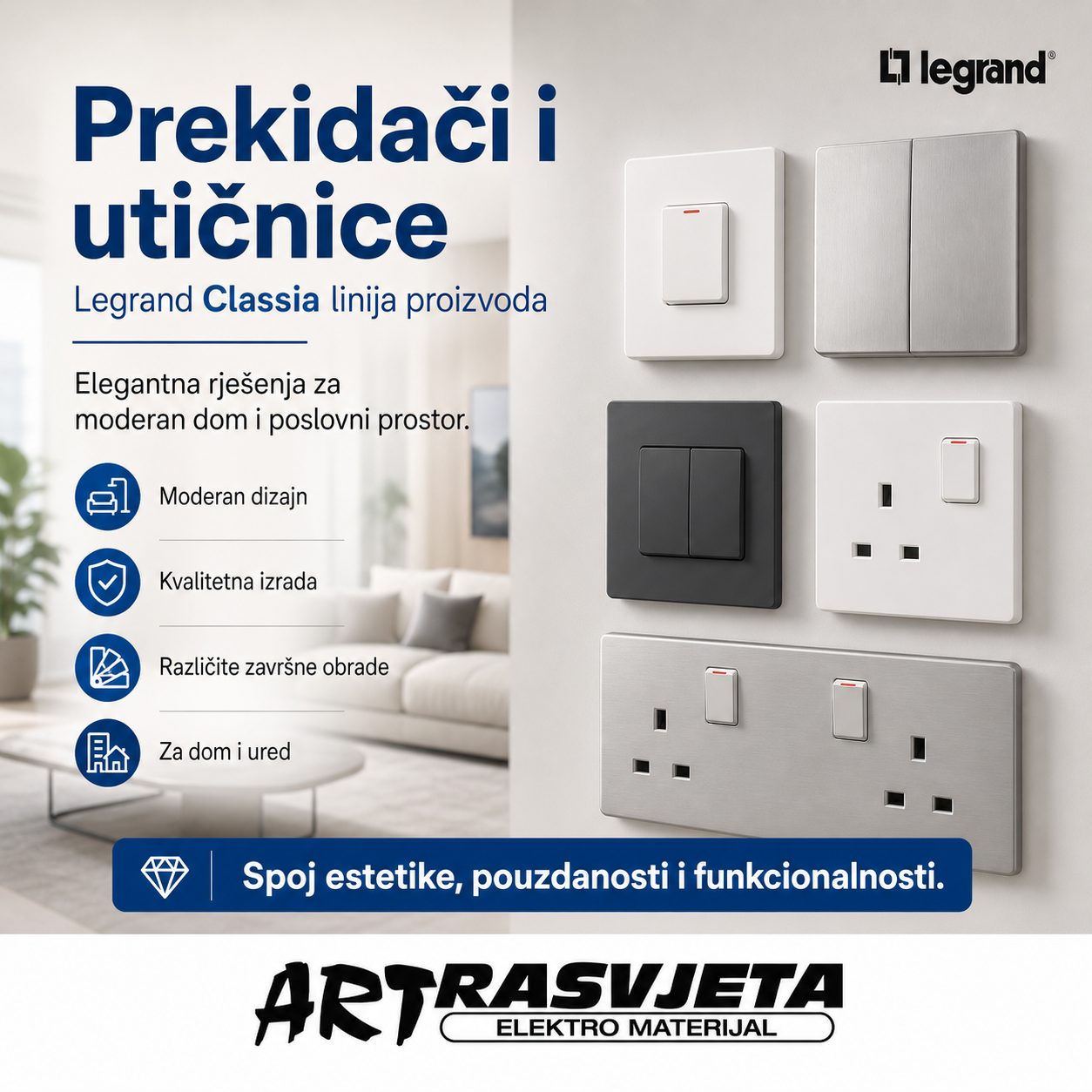 Prekidači i utičnice Legrand classia linija proizvoda