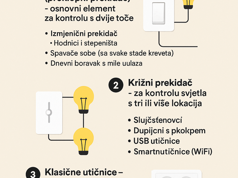 Prekidači izmjenični, križni i utičnice: vodič za odabir i pravilnu primjenu