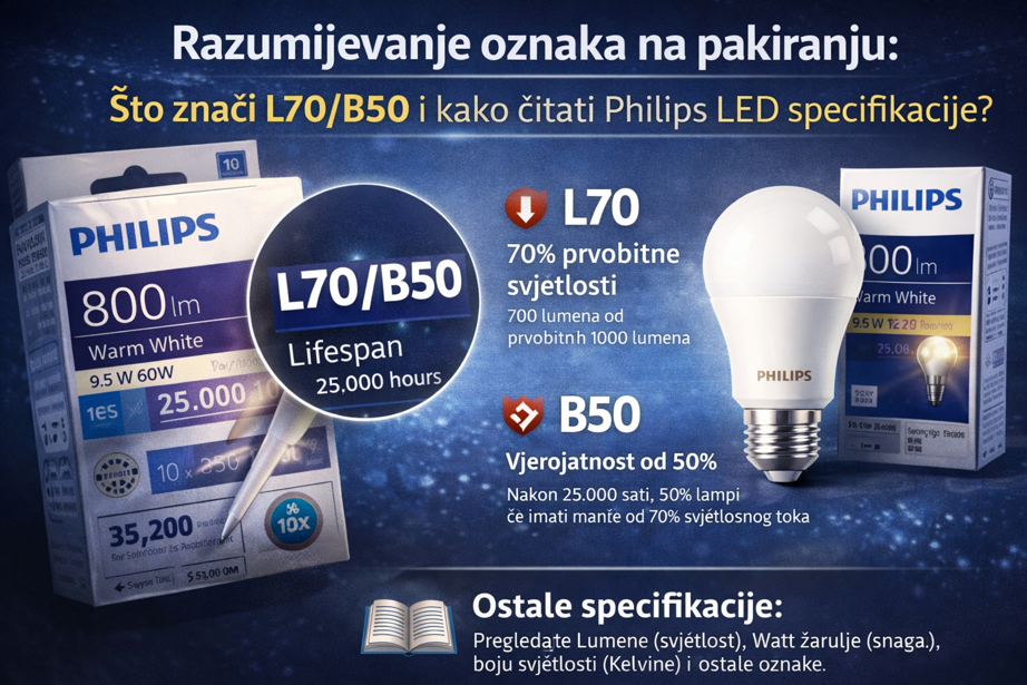 Razumijevanje oznaka na pakiranju: Što znači L70/B50 i kako čitati Philips LED specifikacije?