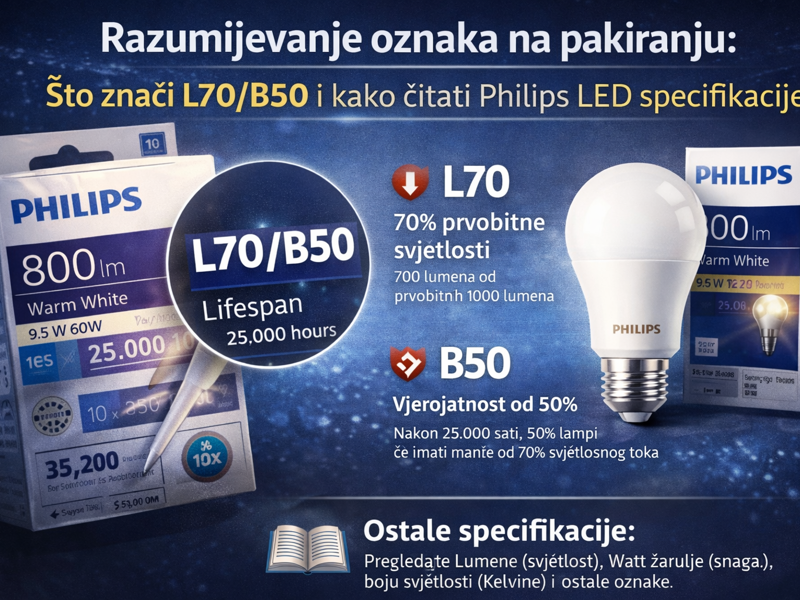 Razumijevanje oznaka na pakiranju: Što znači L70/B50 i kako čitati Philips LED specifikacije?