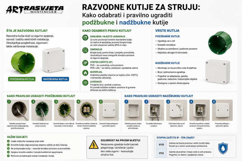 Razvodne kutije za struju: Kako odabrati i pravilno ugraditi podžbukne i nadžbukne kutije