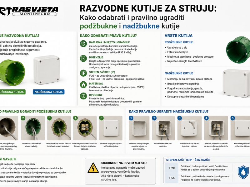 Razvodne kutije za struju: Kako odabrati i pravilno ugraditi podžbukne i nadžbukne kutije