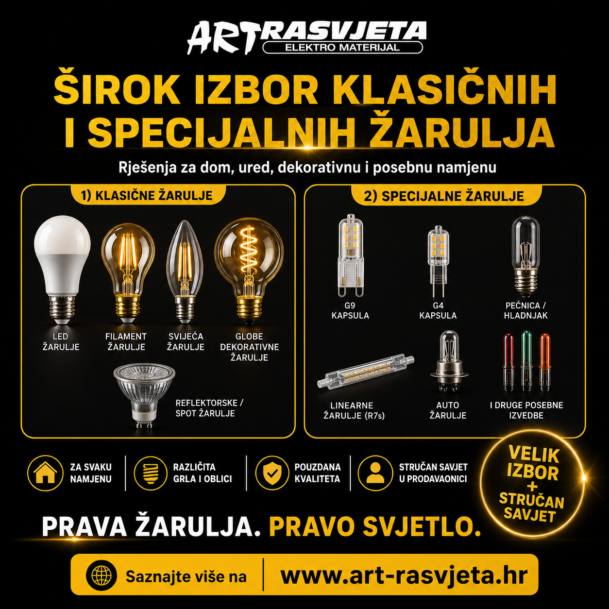 Širok izbor klasičnih i specijalnih žarulja