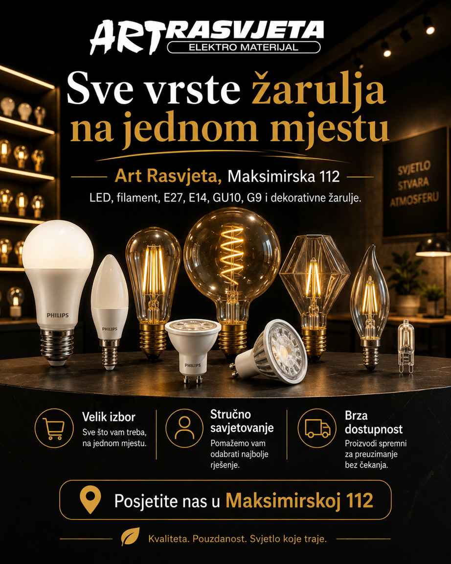 Sve vrste žarulja na jednom mjestu – Art Rasvjeta, Maksimirska 112