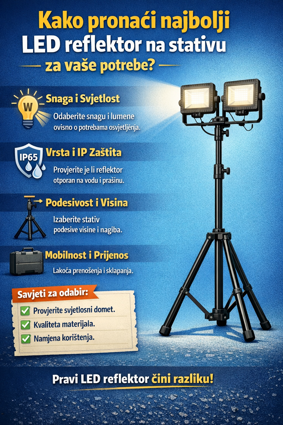 Sveobuhvatni vodič za odabir: Kako pronaći najbolji LED reflektor na stativu za vaše potrebe