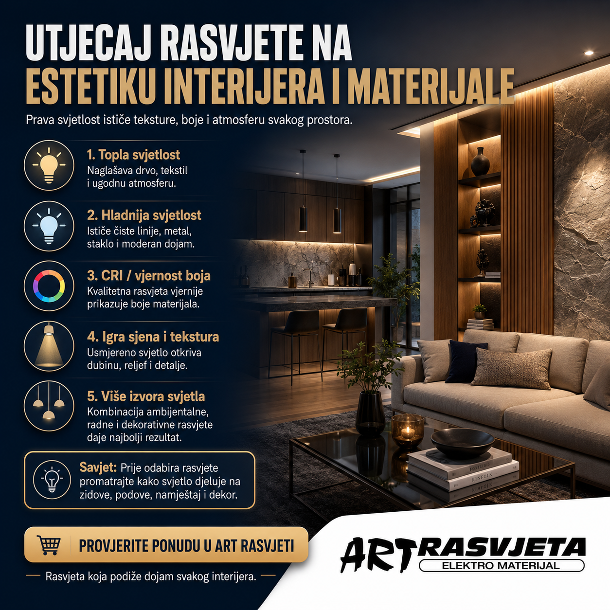 Utjecaj rasvjete na estetiku interijera i materijale