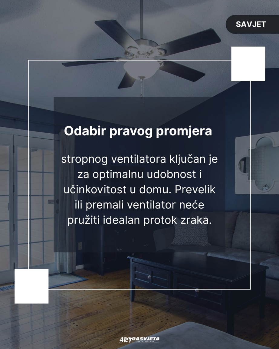 Vodič za odabir promjera stropnog ventilatora idealno dimenzioniranog za svaku prostoriju.