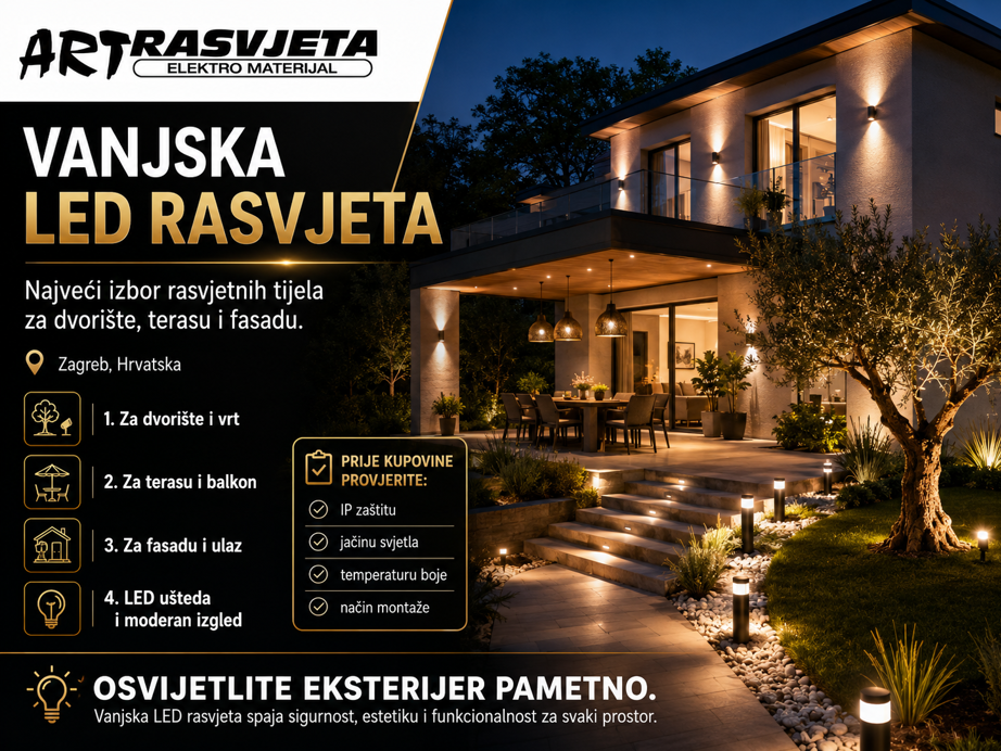 Vanjska LED Rasvjeta: Najveći izbor rasvjetnih tijela za dvorište, terasu i fasadu Zagreb Hrvatska