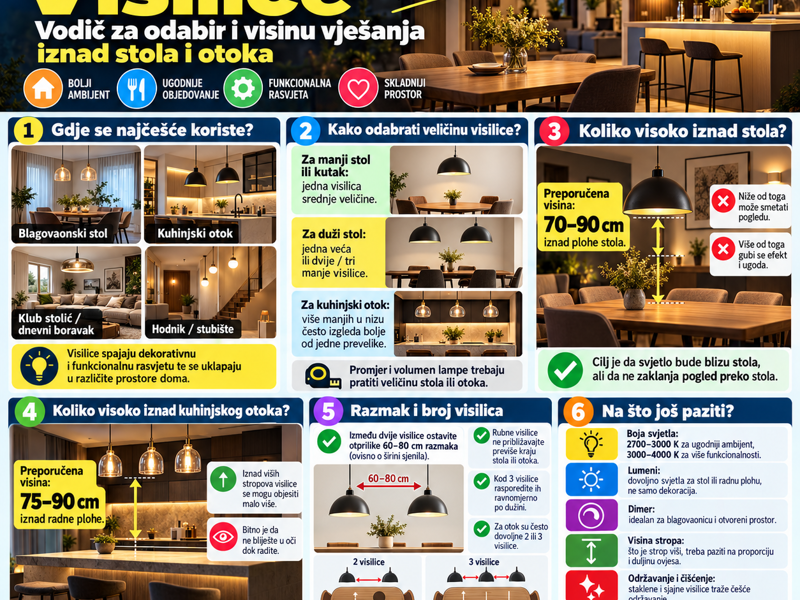 Visilice: vodič za odabir i visinu vješanja iznad stola i otoka