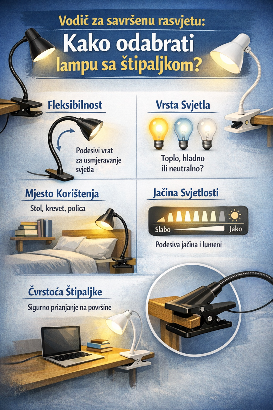 Vodič za savršenu rasvjetu: Kako odabrati lampu sa štipaljkom?