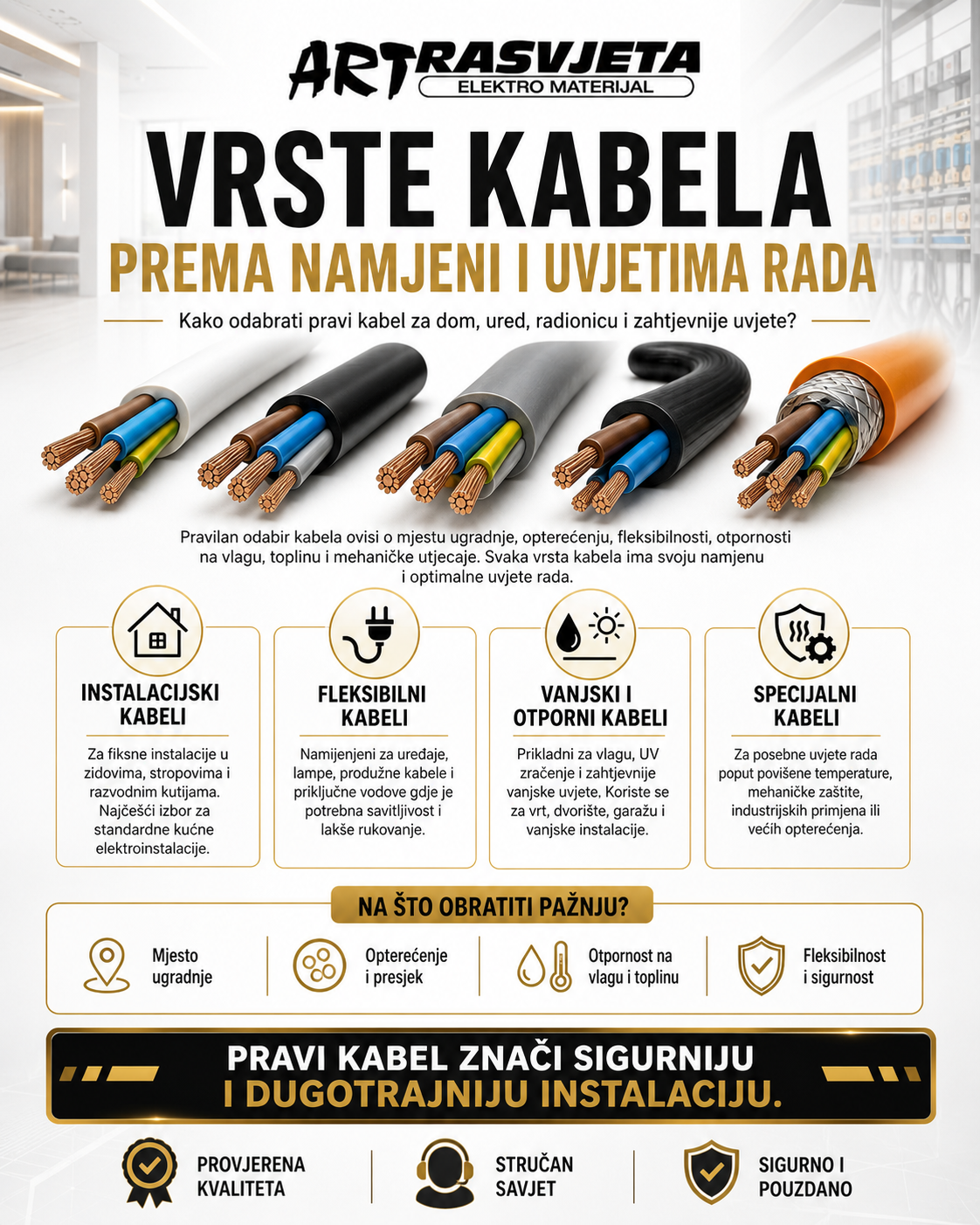 Vrste kabela prema namjeni i uvjetima rada