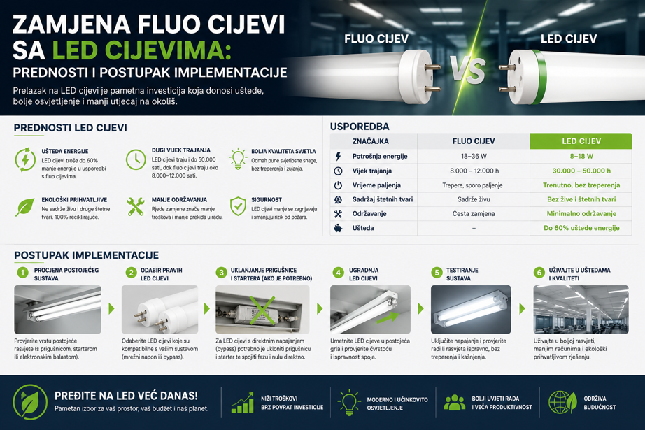 Zamjena fluo cijevi sa LED cijevima: Prednosti i postupak implementacije