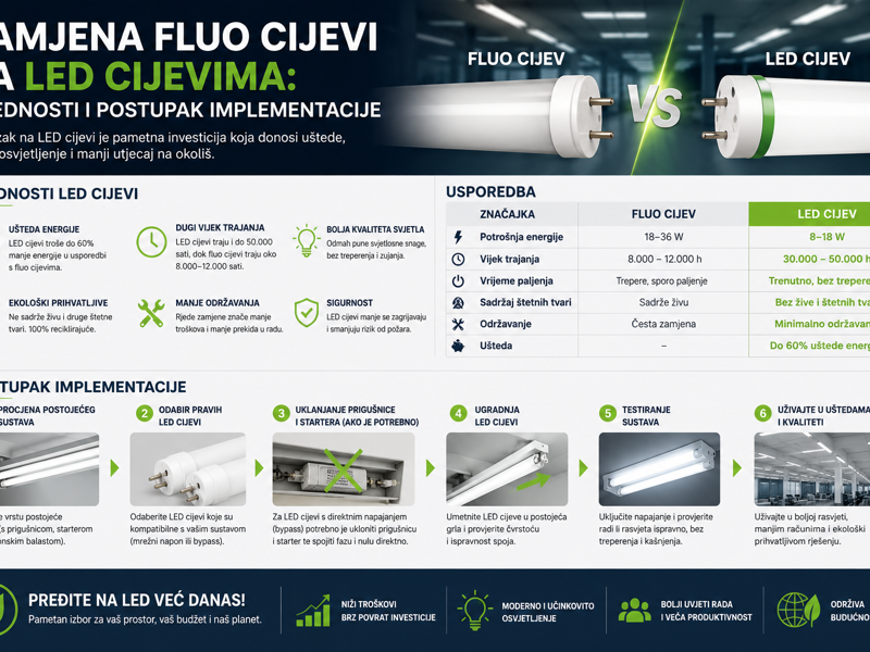 Zamjena fluo cijevi sa LED cijevima: Prednosti i postupak implementacije