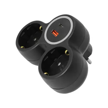 240-803 RAZDJELNIK 2-STRUKI S USB PUNJAČEM A+C (MAX. 20W), CRNI, 2X16 A