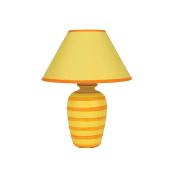 KERAMIČNA STOLNA LAMPA/E14/MAX 35W/OVALNA/ŽUTA S NARANČASTIM LINIJAMA