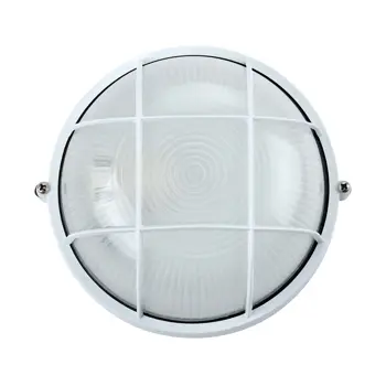 OKRUGLA VANJSKA ZIDNA LAMPA S PREGRADOM I MREŽOM BIJELA MAX 60W IP44