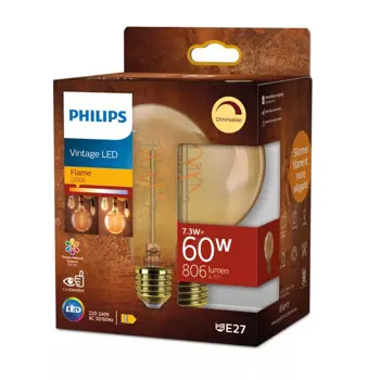 PHILIPS Vintage LED ŽARULJA /E27/7,3W/806lm=60W/2200K/240V G95 DIMM. CRI90