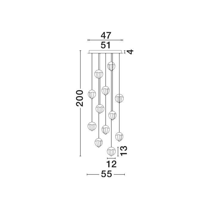 ALICIA LED LUSTER 12X ZLATNA 60W IP20 3000K TRIAC DIMABILNA
