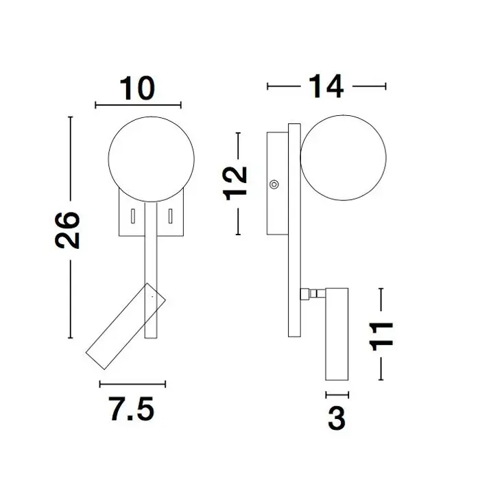 JOLINE ZIDNA LAMPA LED 8 WattW/3200K/650lm/IP20/CRNA & BIJELA