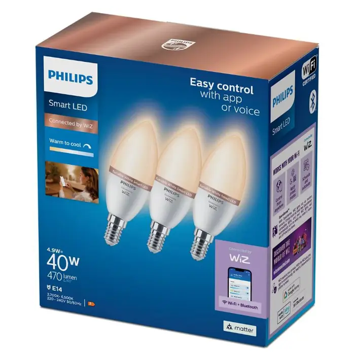 PHILIPS SMART ŽARULJA WFB 40W C37 E14 927-65 TW 3CT/6