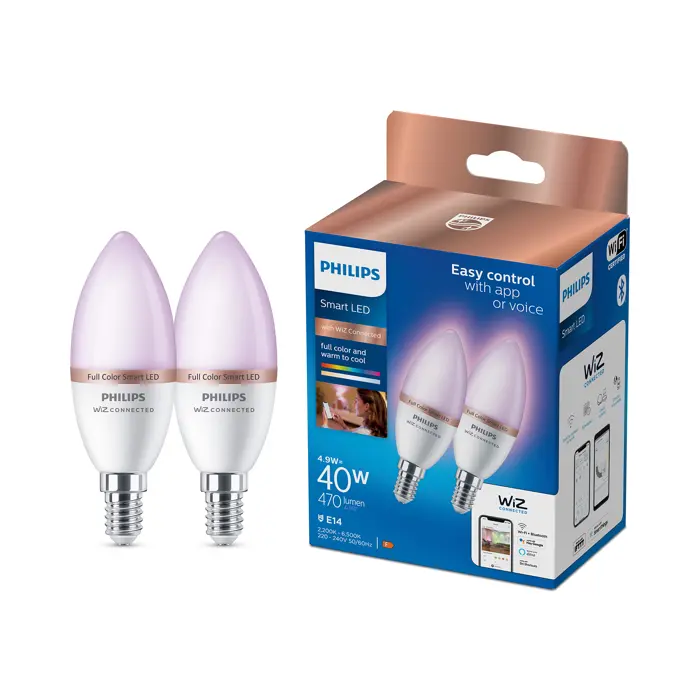 PHILIPS WIZ SMART ŽARULJA 2x WFB 40W C37 E14 RGB+2200-6500K